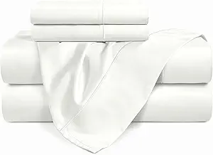 Casa Platino 100% Egyptian Cotton Sheets Twin Size Set - 4 Pcs (1 Flat, 1 Fitted, 2 Pillowcases)- Ultra Smooth Sateen Weave Bed Sheets with 15" Deep Pockets - Pure White Sheet Set