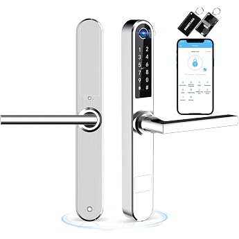 Ruveno Slim Fingerprint Door Lock Smart Door Lock with Handle Digital Door Lock Intelligent Anti-Theft Lock Silver