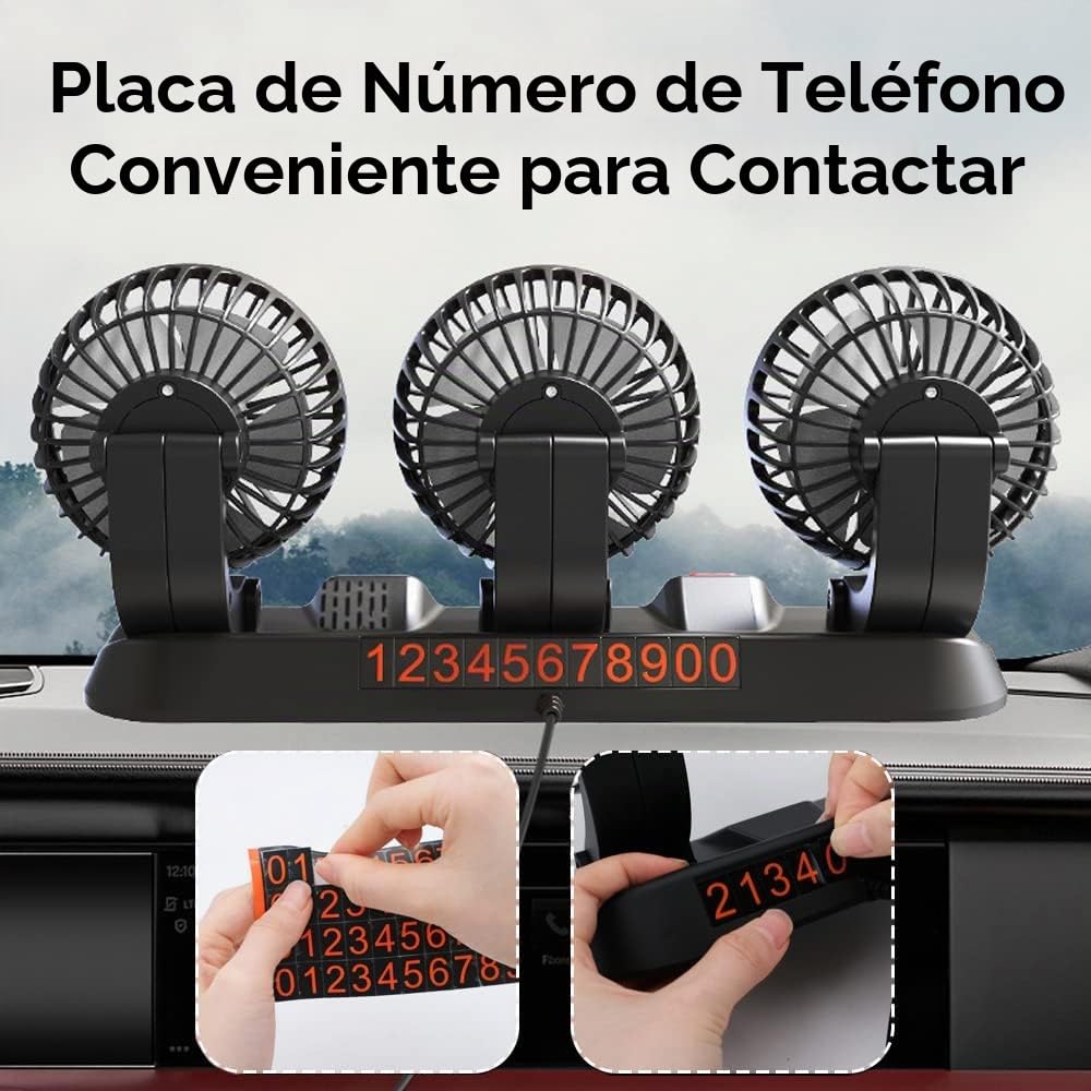 Riloer Ventilador de aire de refrigeración portátil para coche, 360 ° giratorio Circulador de Aire Eléctrico de Tres Cabezales, Ventilador USB con 2 Velocidades Ajustables para Vehículos SUVy Oficina
