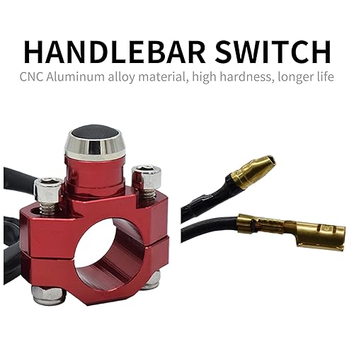 Miniatura 7 de CNC Aluminio 78 "Manillar de motocicleta Control cuerno arranque interruptor botón acción momentánea con dos conectores bala rojo