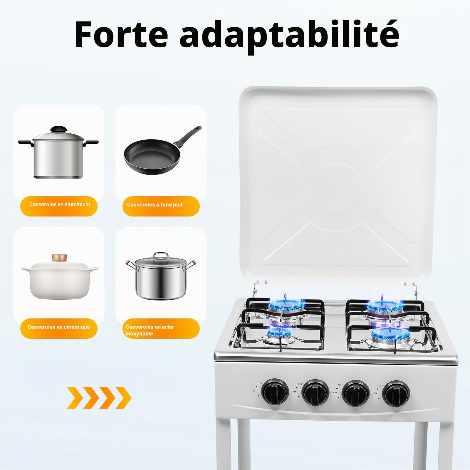 Cuisinière À Gaz 4 Feux Blanche, Réchaud De Cuisine Sur Pied Avec Couvercle Et Étagères, Compacte Et Robuste, Idéale Pour La Cuisine, Le Camping Ou Les Extérieurs, Facile À Nettoyer