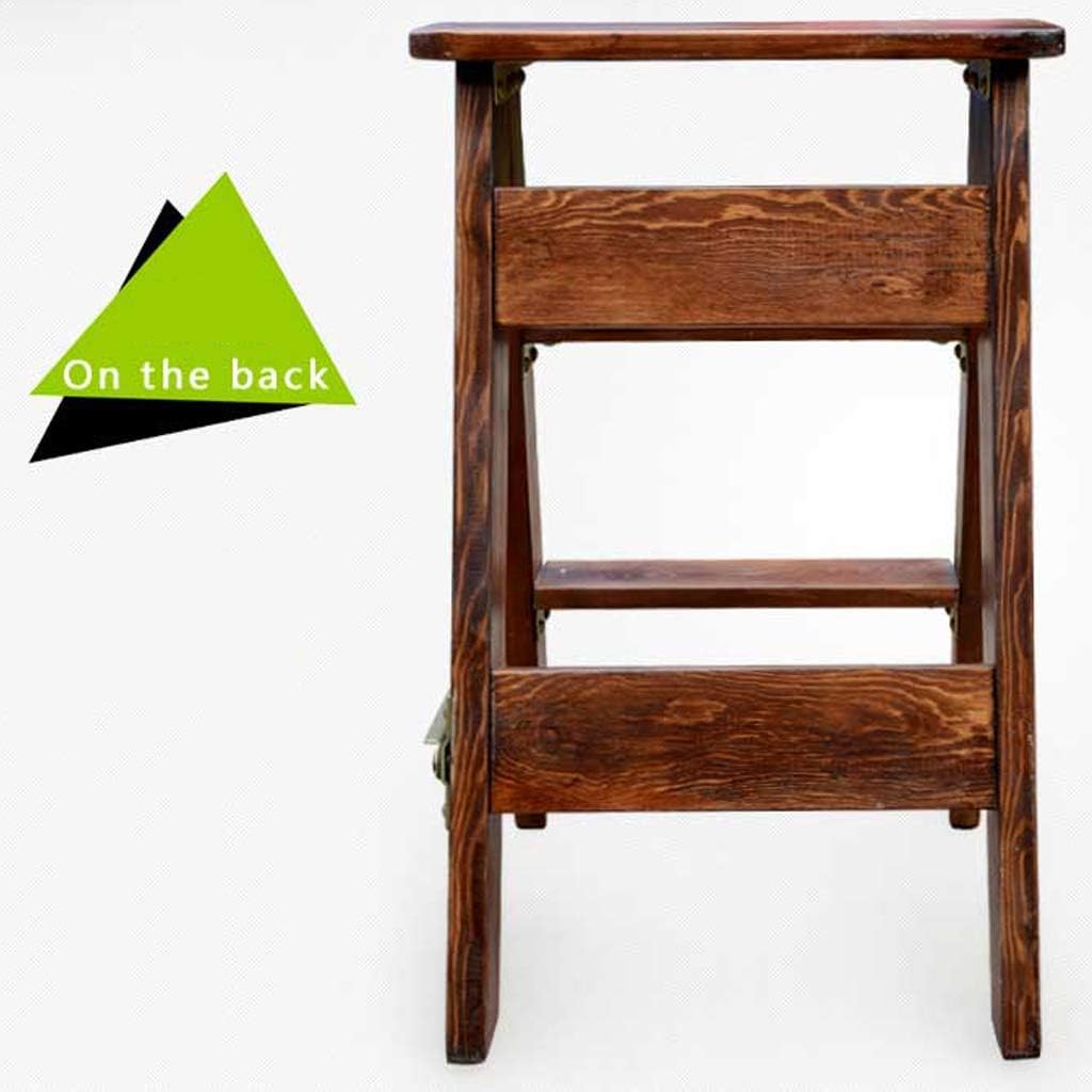 Step Stool,2 in 1 Lightweight Folding Portable Multifunctionalfolding Step Stool,3-Step Ladder Stool Wood (B)