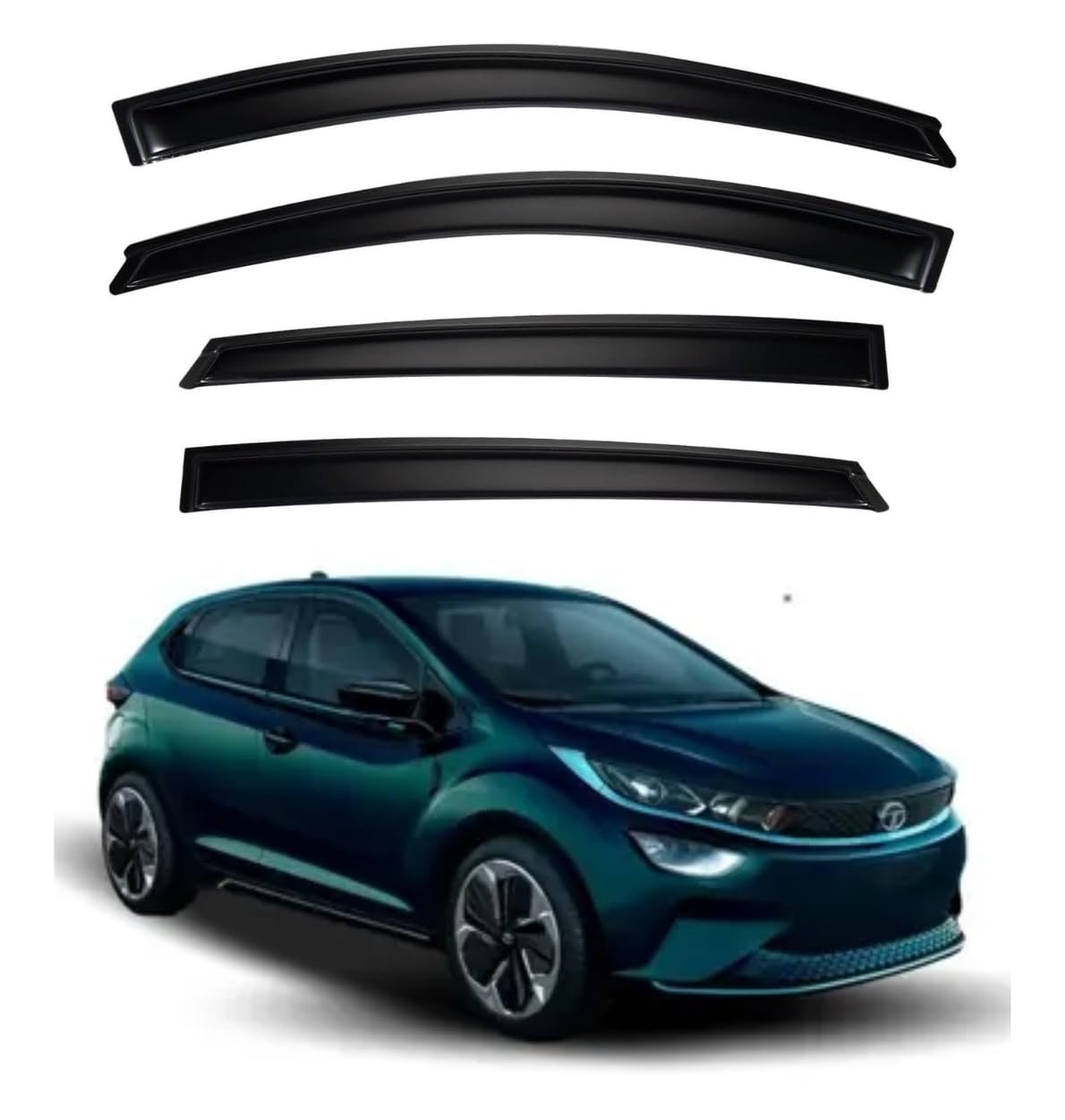 ShopClub Premium Smoke Car Door Visor Front+Rear Sun/Rain Guard Outside Mount Tape-On Window Visors Compatible with Tata Altroz EV (2025)