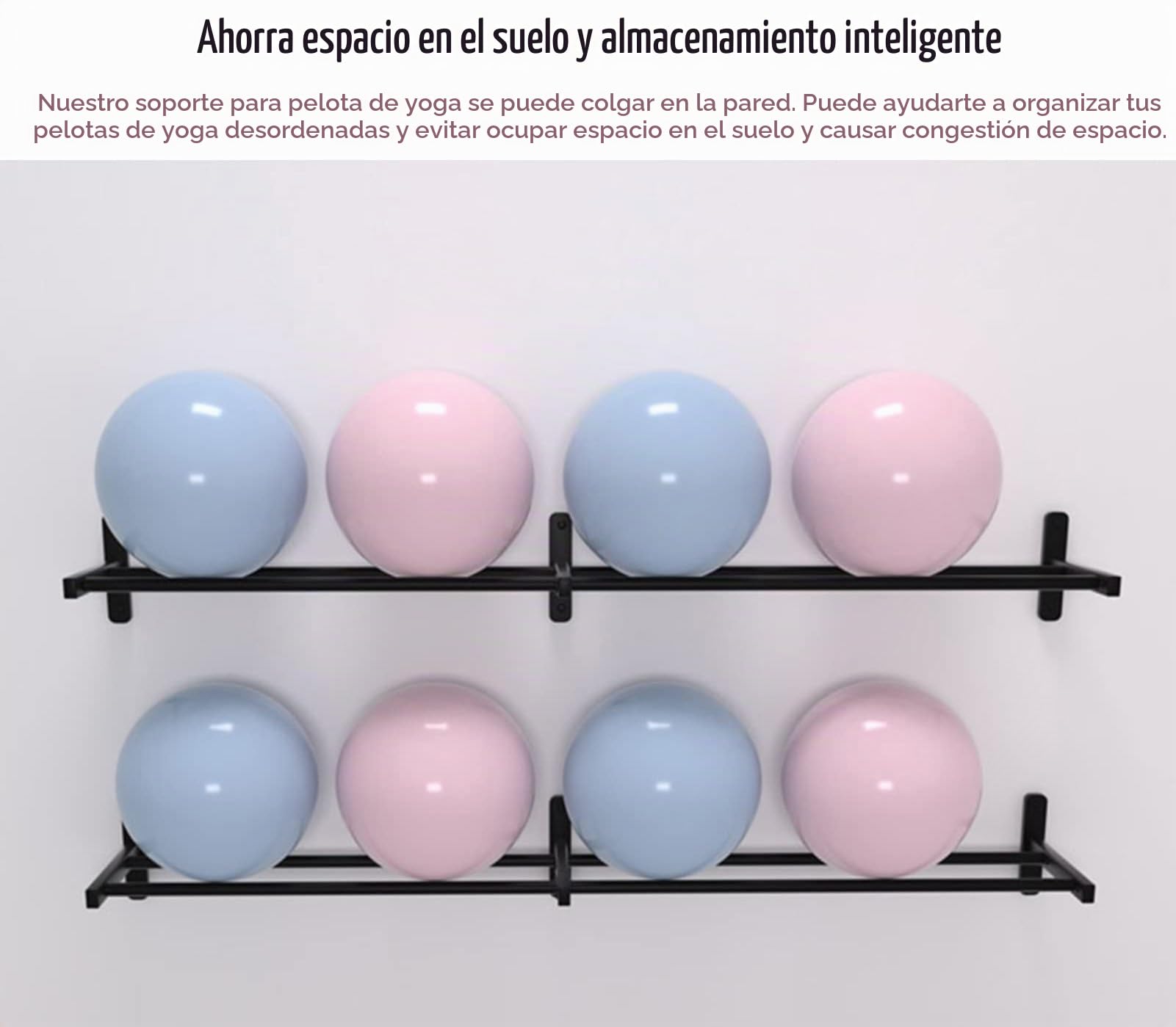 Soporte Esterilla Yoga Soporte de Pared Ajustable con Soporte para Pelota de Yoga de Estabilidad, El Soporte de Ejercicios de Metal Sostiene Pelotas de Diferentes Tamaños, Almacenamiento de Pelotas(L2
