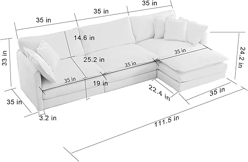 Miniatura 2 de Sofá seccional modular verde de 111.5", sofás seccionales grandes de 3 plazas para sala de estar, sofá nube oversized de tela chenille con otomana,