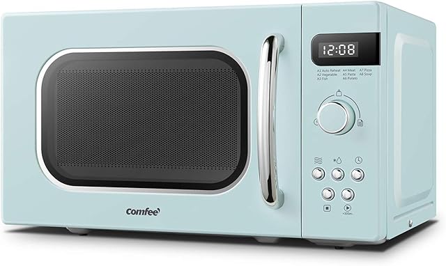 COMFEE' Retro Style 800w 20L Microwave Oven with 8 Auto Menus, 5 Cooking Power Levels, and Express Cook Button - Mint Green -CM-M202RAF(GN)