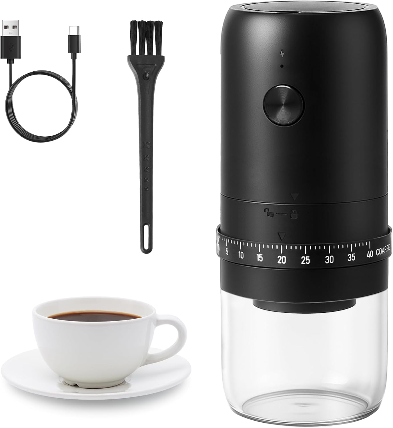 Portable Electric Burr Coffee Grinder with 40 Adjustable Settings, Conical burr coffee grinder, Coffee Bean Grinding Machine with Conical Burr Coffee Grinder 1800mAh Rechargeable for Travel, Home