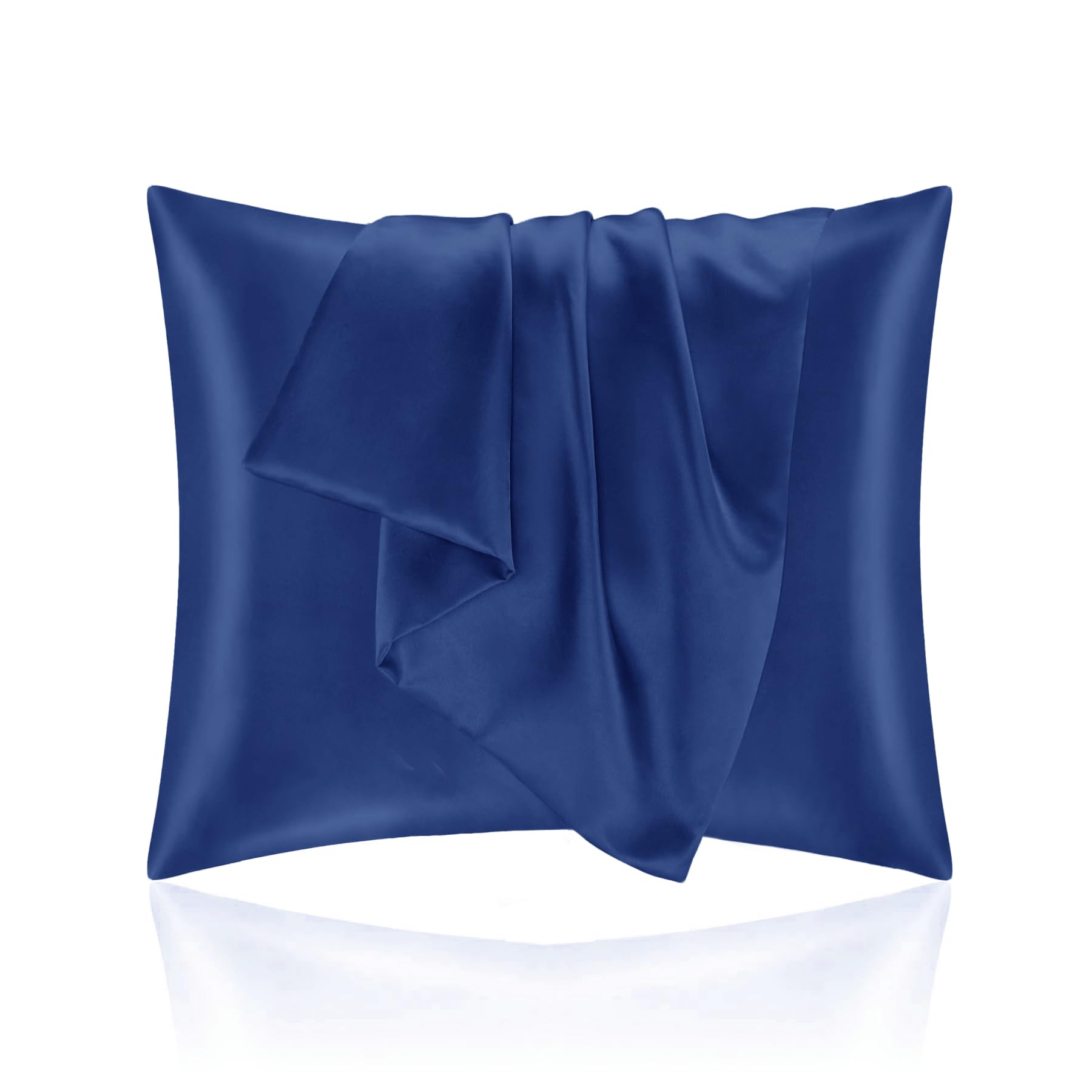 Pillow Cases for Bed 65 x 65 cm, Satin – Silky Pillowcase Protect Skin and Hair – Oeko-TEX® Certified – Super Soft and Hypoallergenic – 2 Pieces Pillowcase with Zip Dark Blue