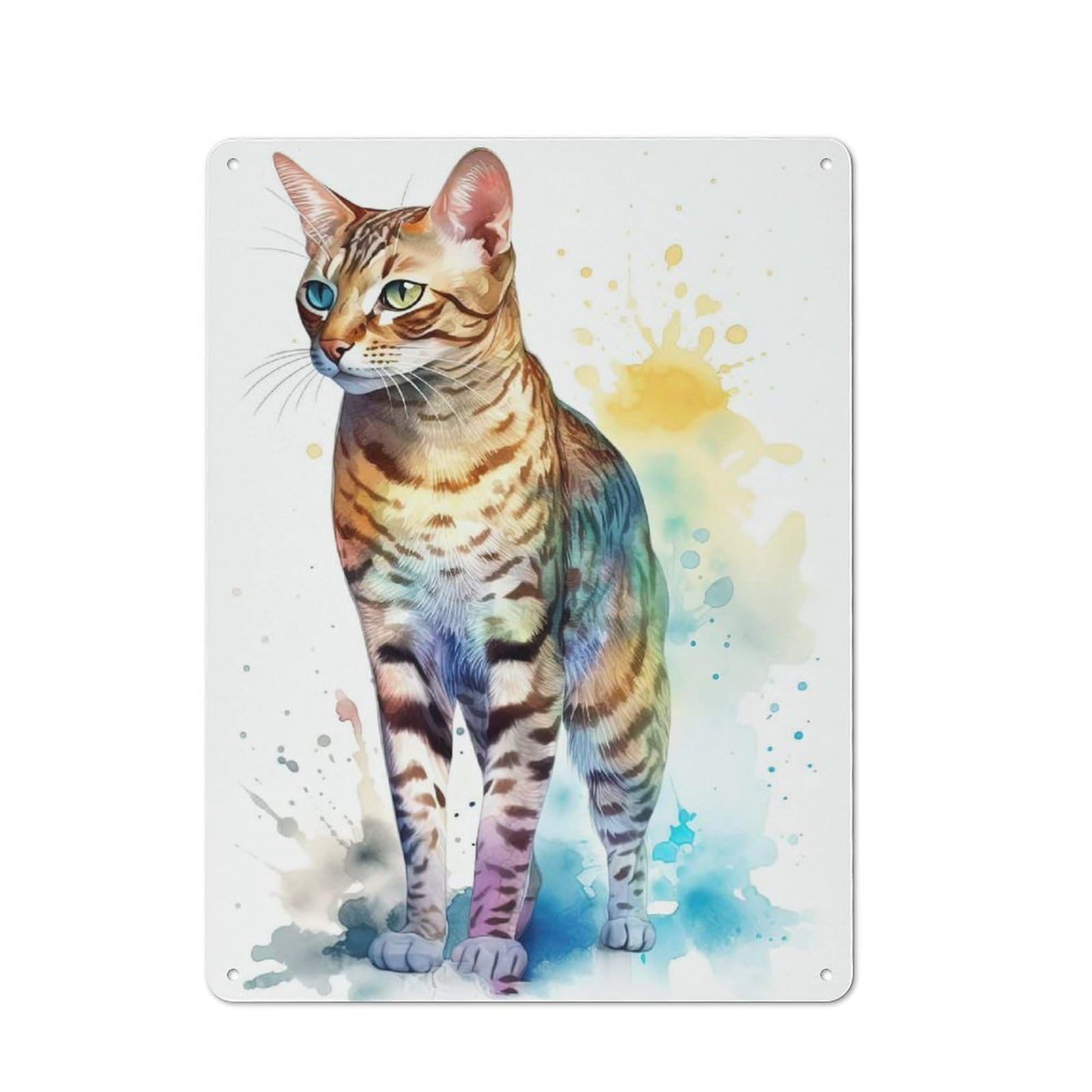 Junmoney Style-7 Tin Wall Plaque 40X30cm With Cute Bengal Cat Painting For Home Office Or Studio, For Home Office Decor Fans