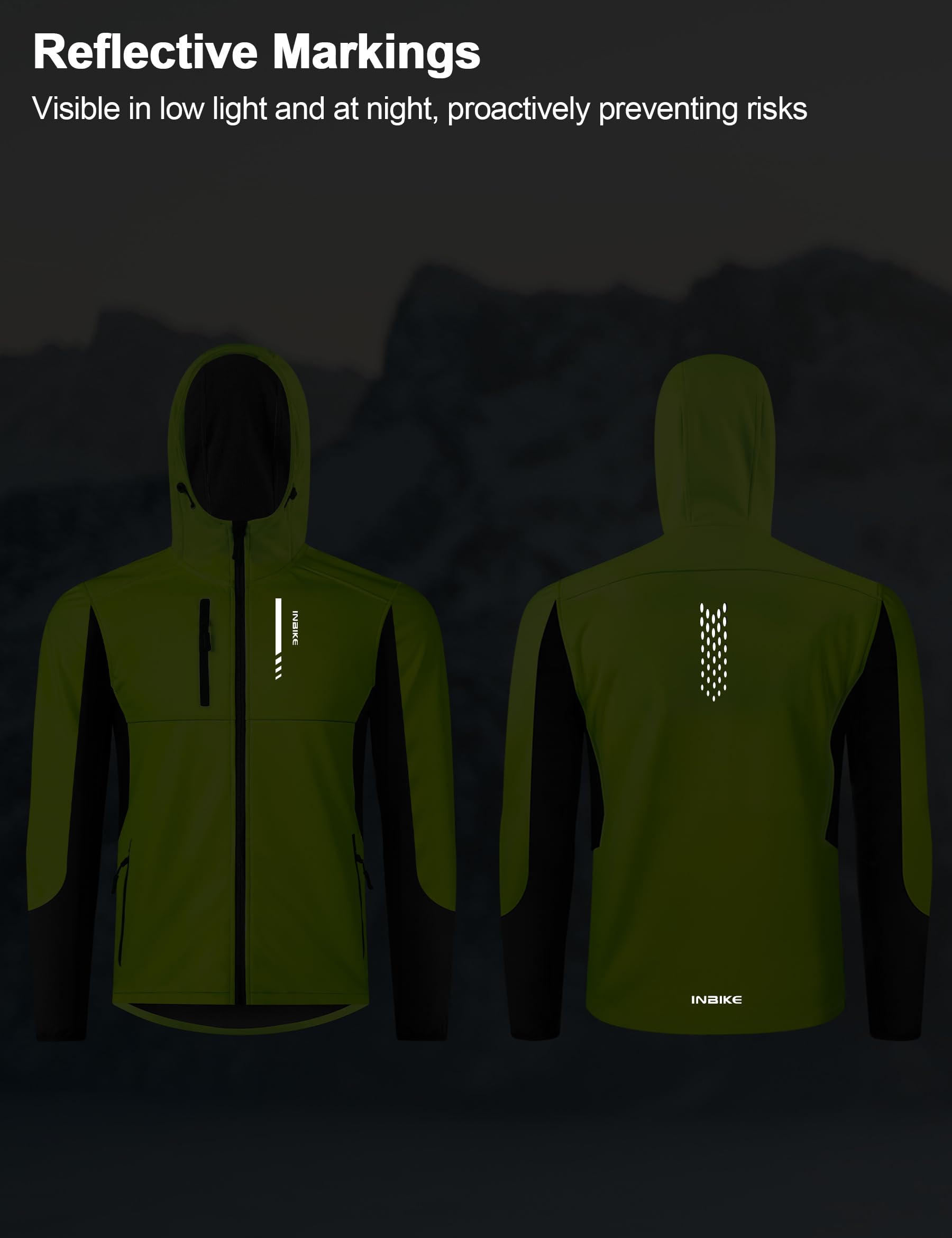 INBIKE Veste de Cyclisme d'Hiver Homme pour VTT Randonnée et Course Coupe-Vent Chaude Doublée En Polaire Avec Capuche À Visière Ajustable HC308