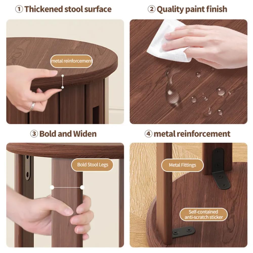 Taburetes de bambú apilables 4 en 1, Redondos y sin Respaldo de 45 cm de Altura, sillas Modernas apilables, Taburete de Madera para Sala de Estar, Entrada y Comedor.