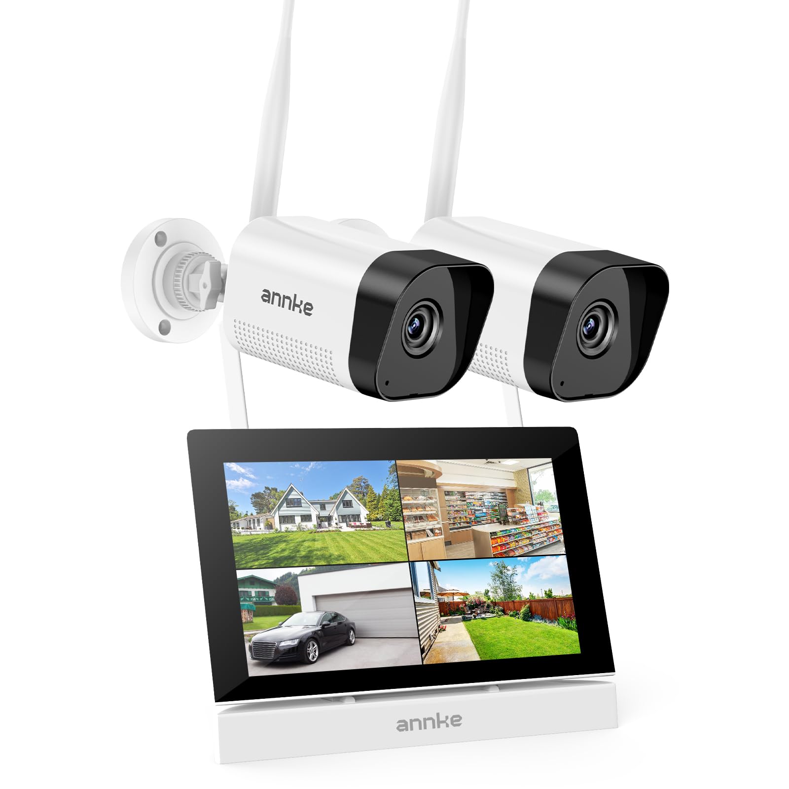 Zestaw kamer monitoringowych ANNKE z monitorem, 5MP 4CH 7-calowy ekran dotykowy NVR z 2 szt. 5MP kamerami WiFi, 2-drożny audio, rozpoznawanie osób, 30m noktowizor, alarm aplikacji i poczty, karta SD