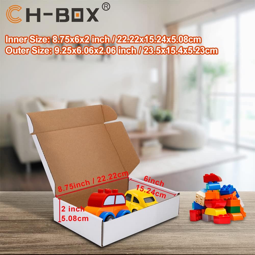 CH-BOX 50 Pack 9x6x2'' Small Shipping Boxes, Corrugated Cardboard Mailers for Business, White (CM962) : Office Products