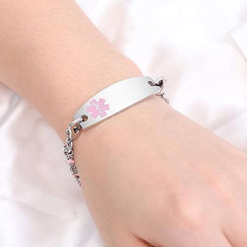 Miniatura 2 de Pulseras de alerta médica personalizadas para mujeres y niñas, pulsera de identificación médica con grabado gratuito con cadena de acero inoxidable