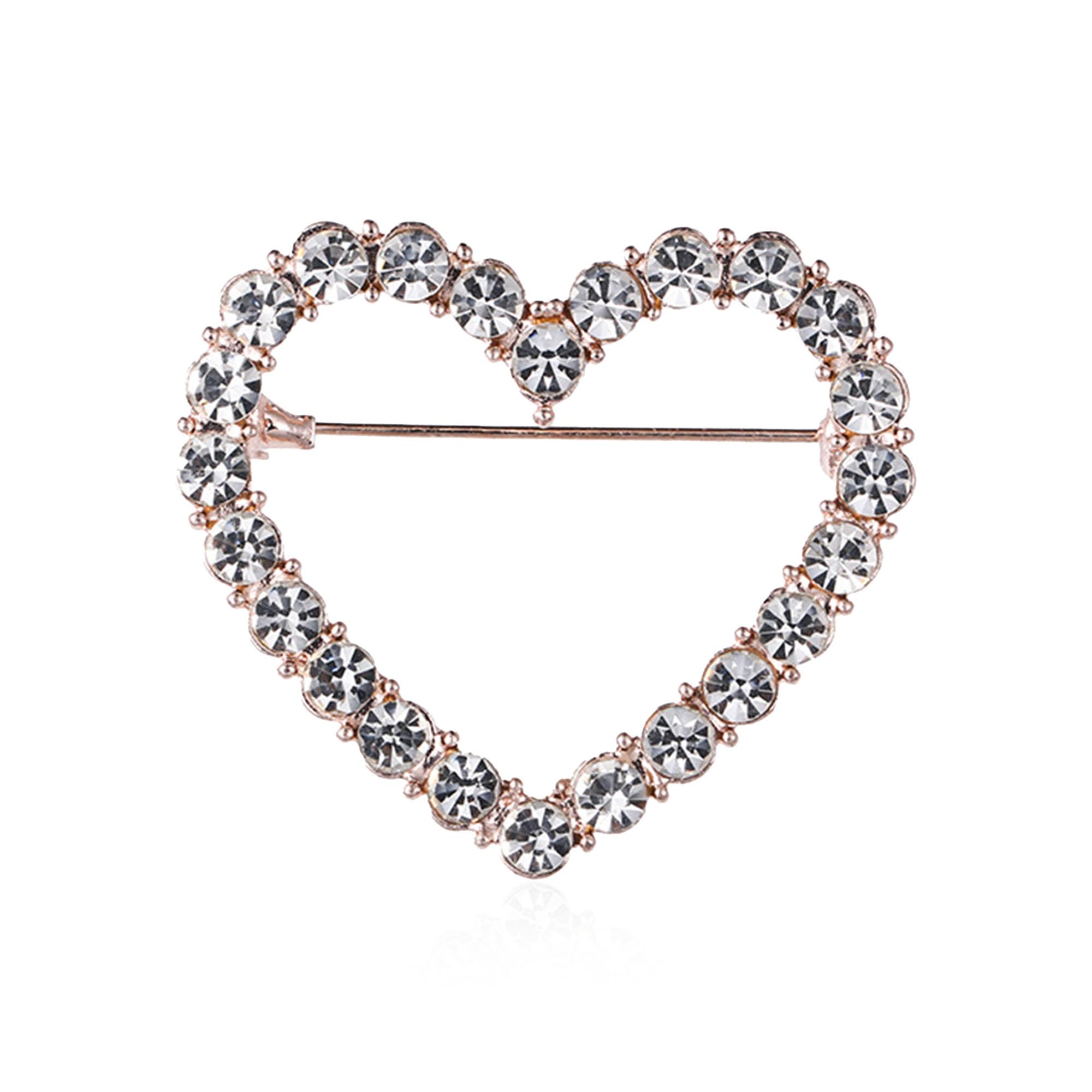 Love Heart Pearl Hollow Out Brooch for Women Elegant Crystal Rhinestone Love Heart Brooches Pin Wedding Party Clothes Accessories Valentines Birthday Jewelry Gifts