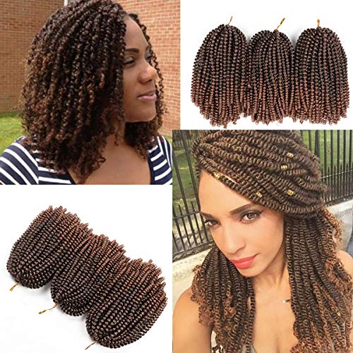 3 Pack Spring Twist Hair Crochet Braids 8 Inch Short Synthetic Braiding Hair Extension 110g/pack (8 inch, color 1B/30)