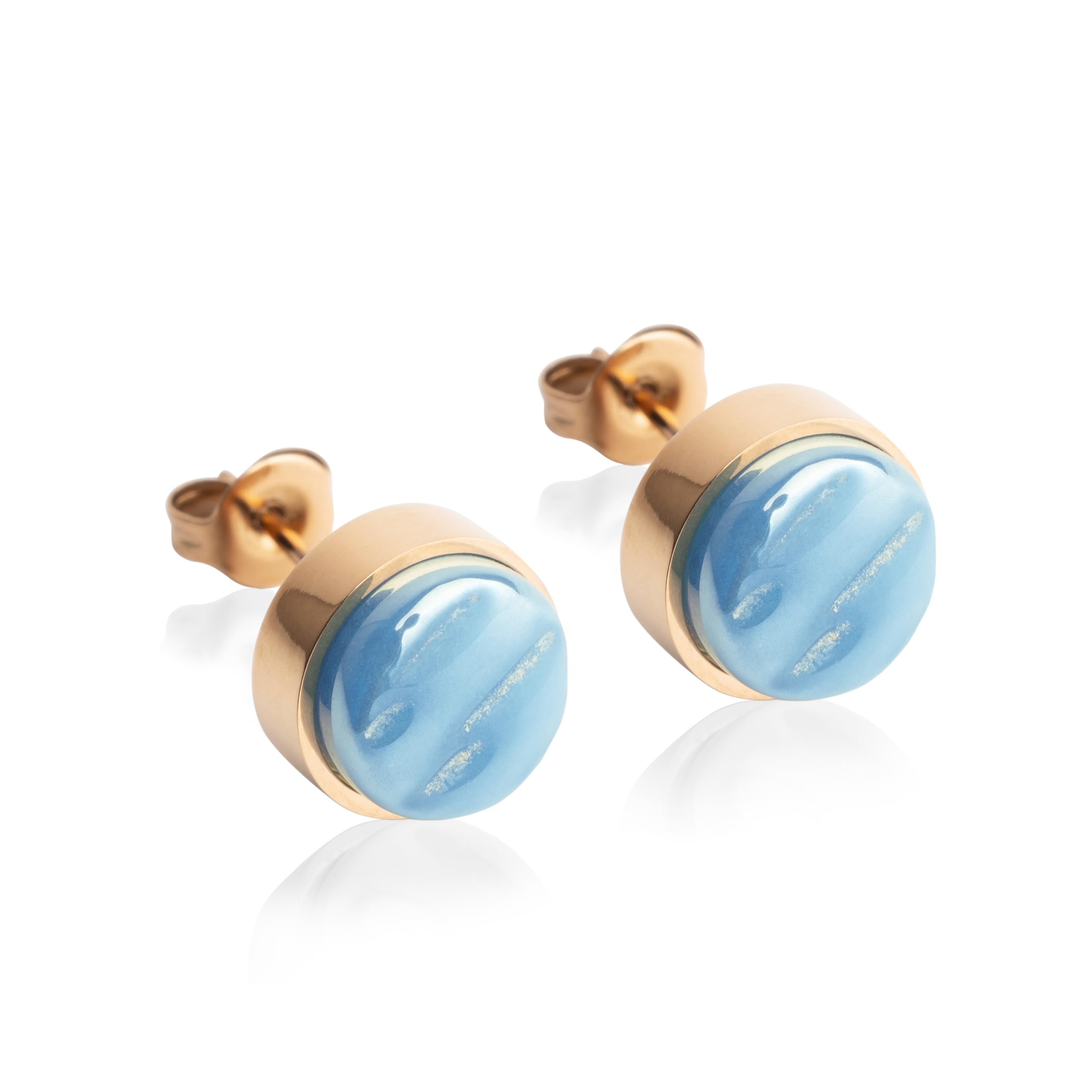 Kleine Ohrstecker gold mit Stein • Ohrringe für Damen • Nachhaltiger Modeschmuck aus Edelstahl & recyceltem Glas mit Perlmutt Optik • Ø 9mm