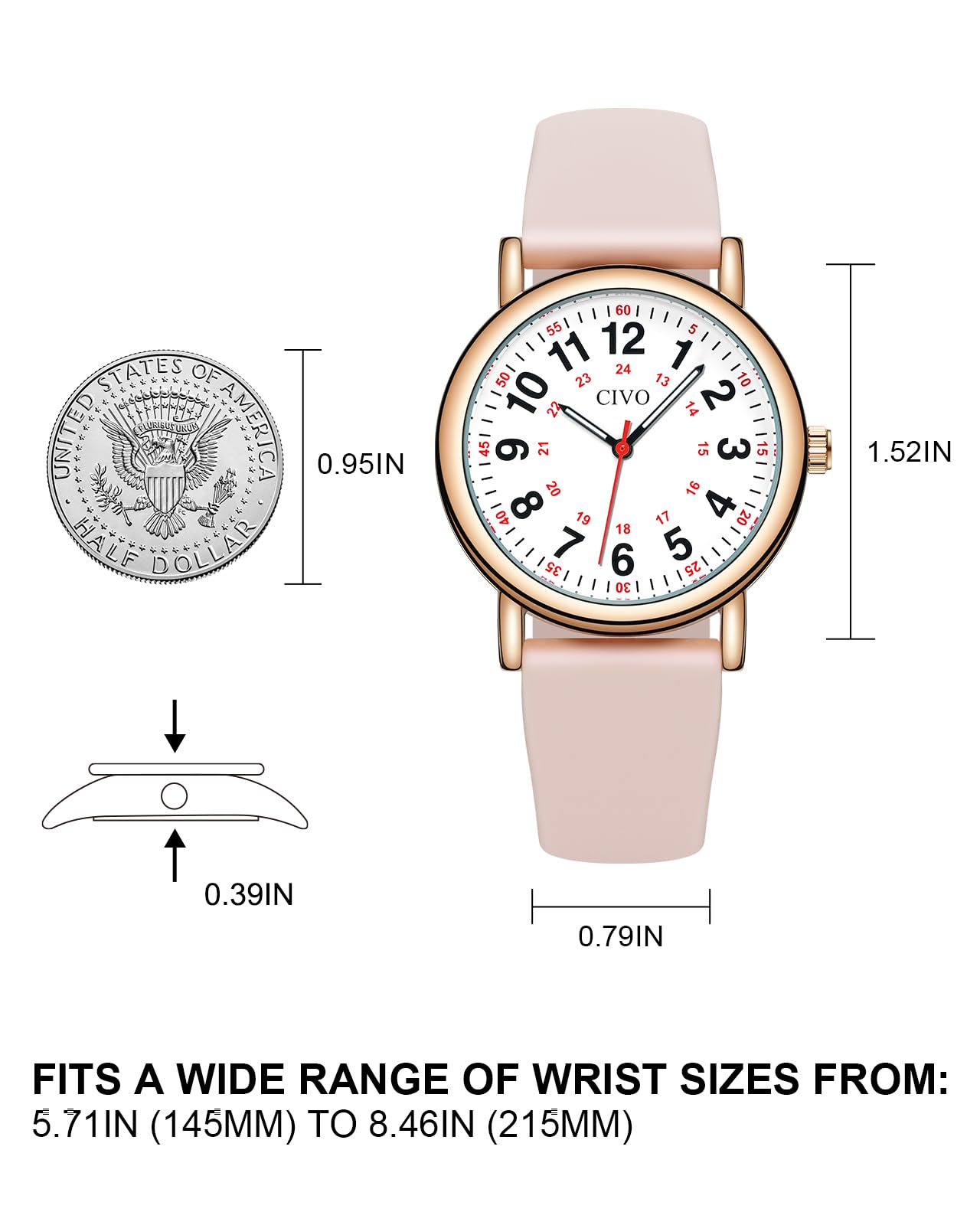 CIVO Reloj Enfermera Mujer Hombre: Impermeable con Esfera Fácil Lectura - Relojes de Pulsera Analógico Luminosa - Regalo per Estudiante de Medicina