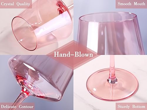 Miniatura 5 de Physkoa Juego de copas de vino de colores de 6 a 16 onzas sopladas a mano coloridas copas de vino con tallo largo, copas de vino rojas y blancas