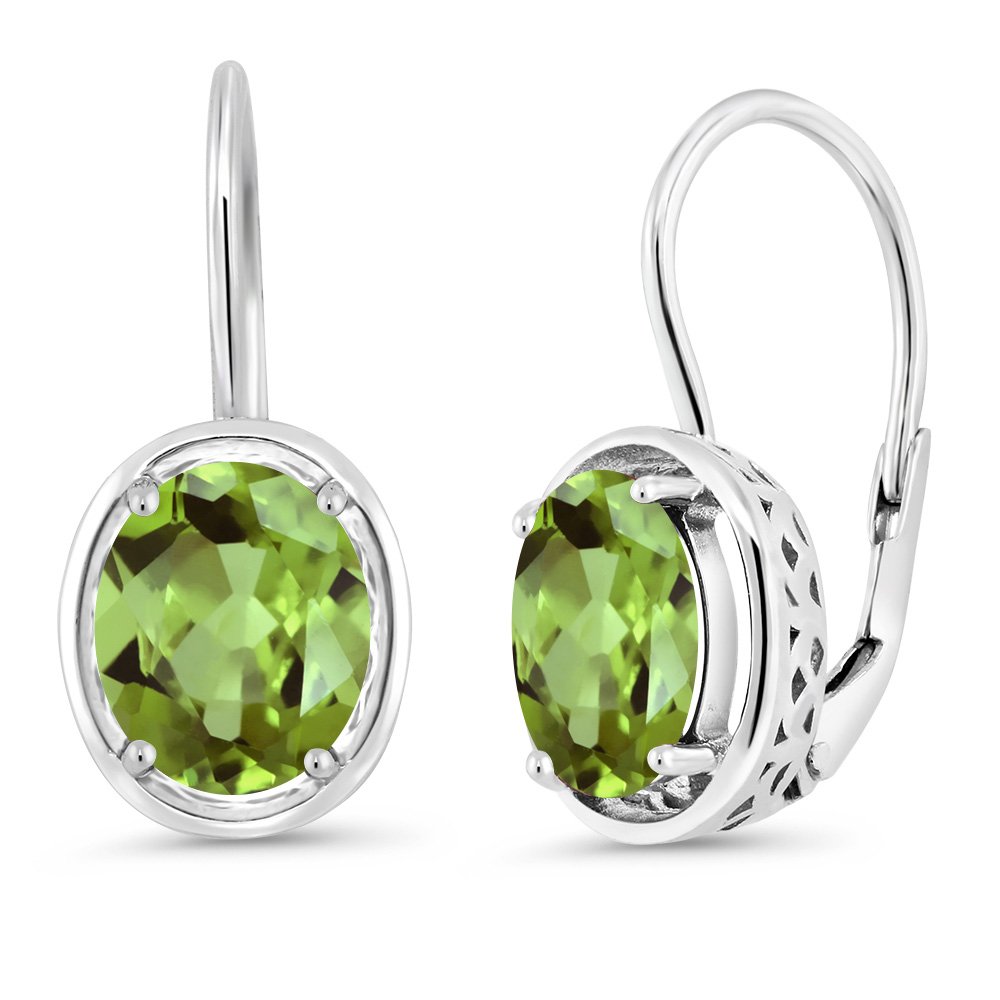 Gem Stone King 3.60 Cttw Green Peridot Dangle Earrings For Women | 925 Sterling Silver | Gemstone Birthstone | Oval 9X7MM | Fine Jewelry Gifts for Her