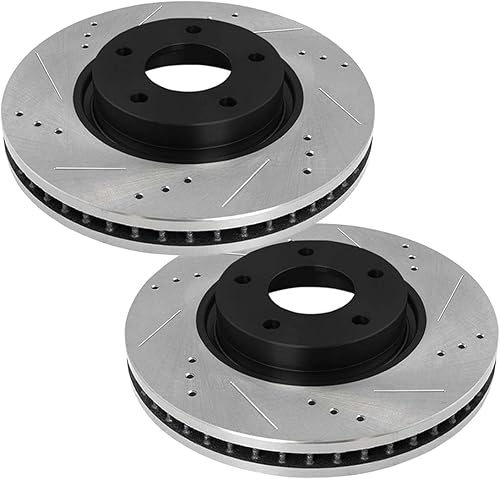 Miniatura 9 de AutoShack PR63002LR - Par de 2 rotores de freno delanteros perforados y ranurados, repuesto negro para Chrysler PT Cruiser 2.4L FWD 2001 2002 2003