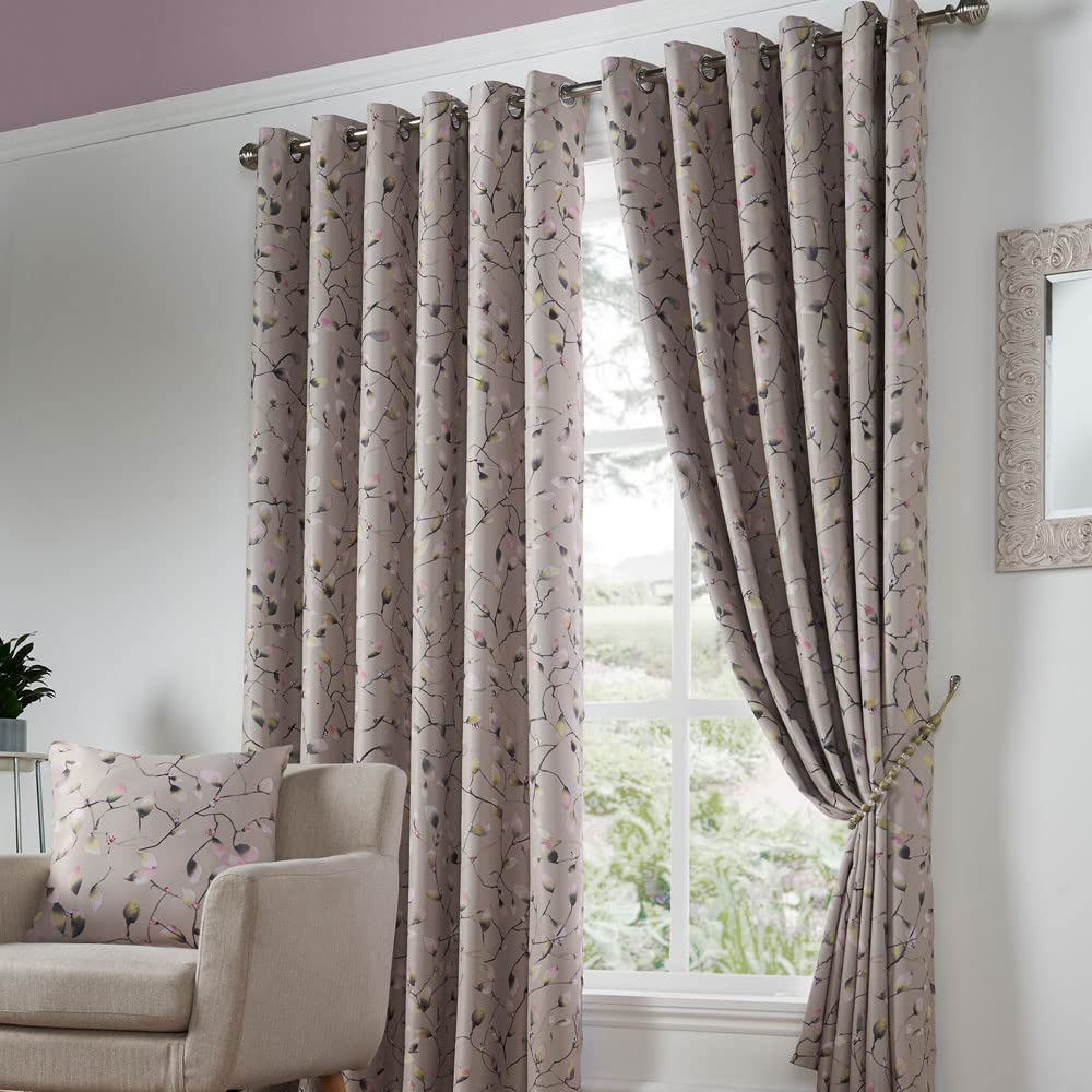 Luxury Living Blush Blossom Bud Thermally Efficient Blackout Eyelet Ring Top Curtains 66X54 Pair,