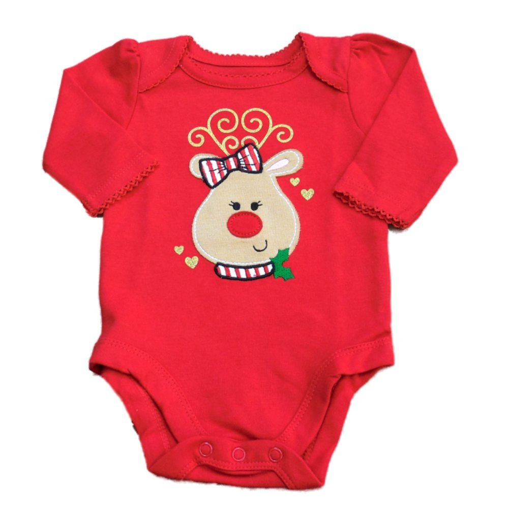 GaranimalsInfant Girls Red Reindeer Hearts Creeper Christmas Bodysuit