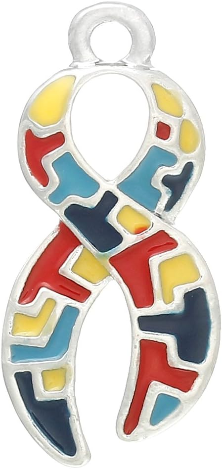 50 Autism Awareness Charms Puzzle Piece Ribbon Jewelry Aspergers Awareness Bulk Lot (50 Pieces)