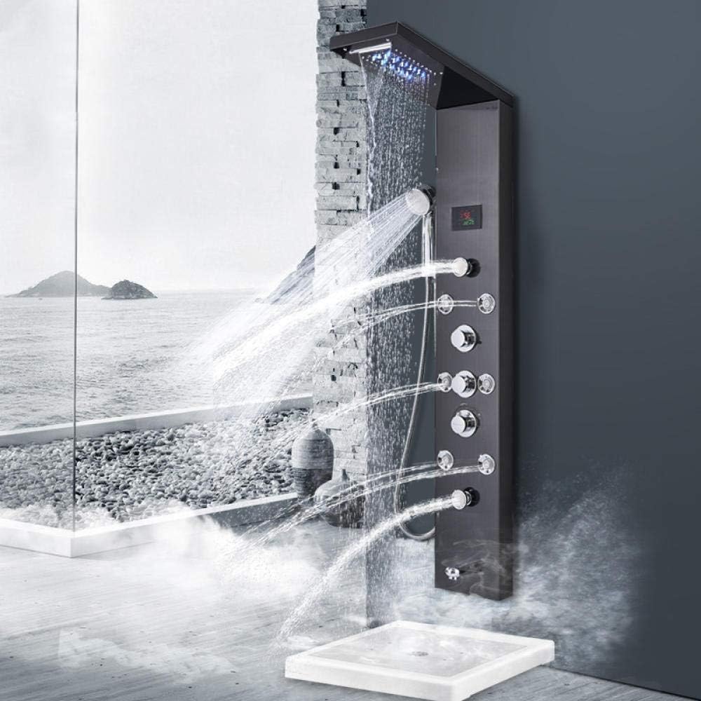 Black LCD Hydroelectricity Shower Panel LED Rain Waterfall Shower Column Three Handles Mixer Tap SPA Massage Jets Shower