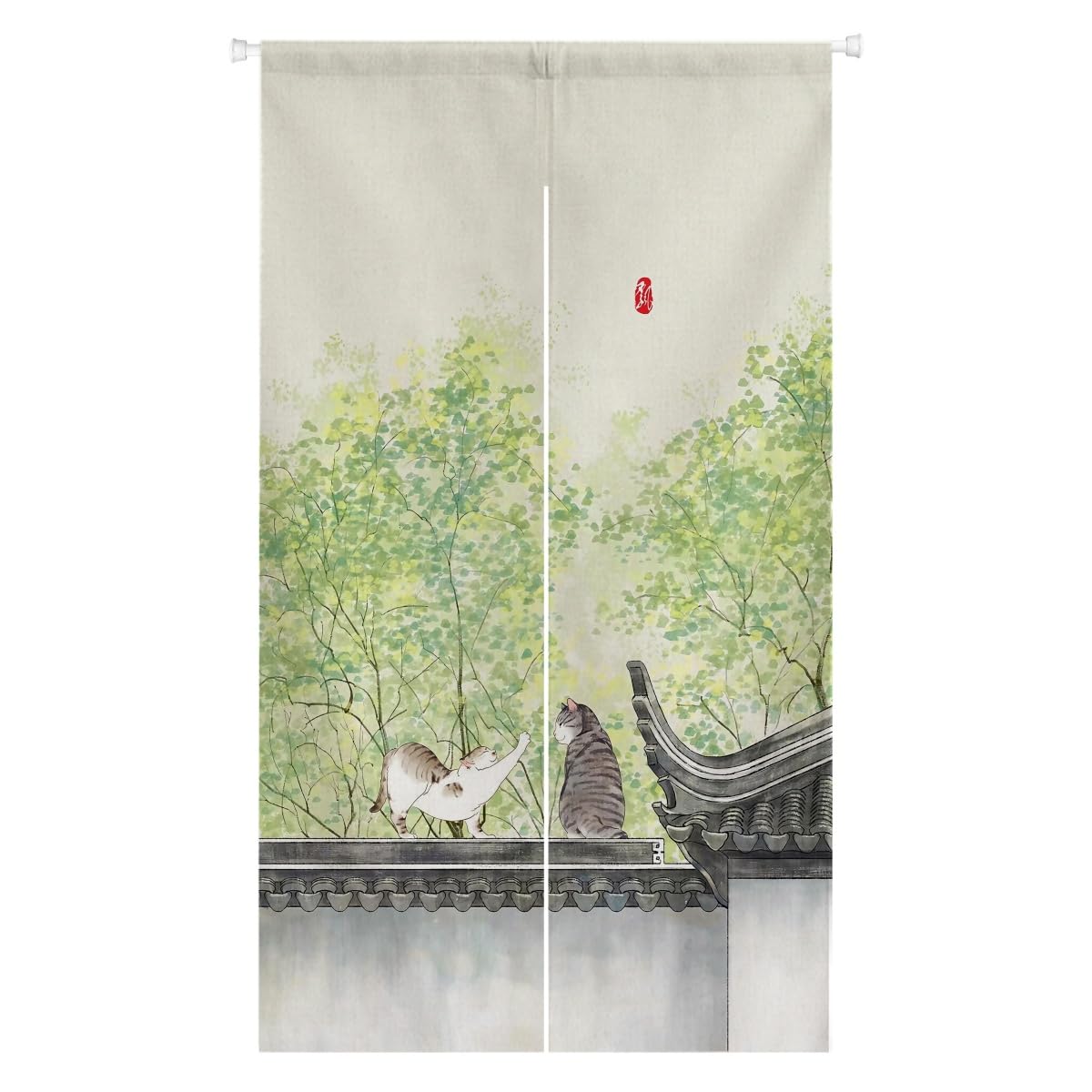 Ofat Home Cats with Trees Japanese Noren Doorway Curtain, Closet Curtain, Custom Panel Curtain, 85x150cm (cat-Walls)