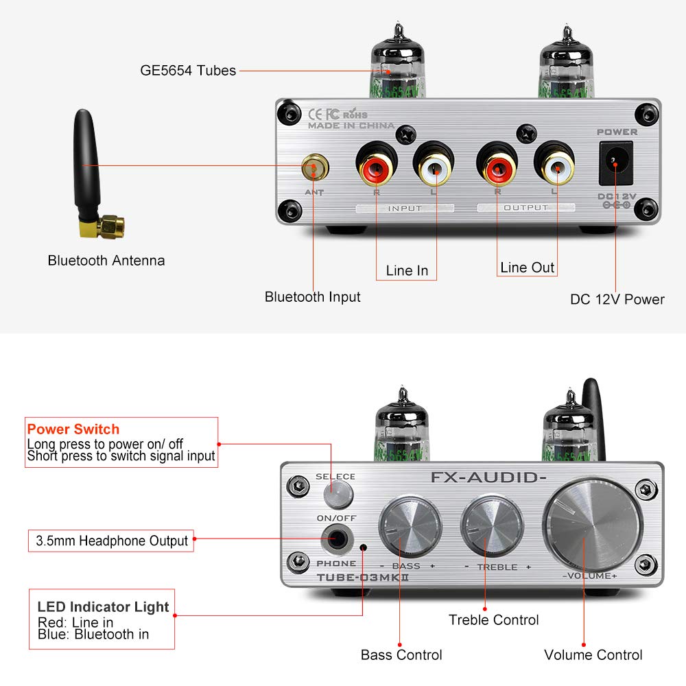FX AUDIO Bluetooth Tube Preamp & Headphone Amp & Bluetooth Receiver