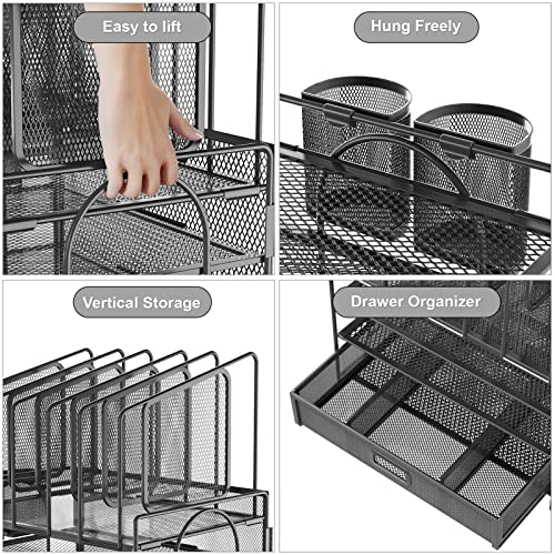 Image of Marbrasse Desk Organizers, 4-Tier Mesh Desk File Organizer with 5 Vertical File Holders and 2 Pen Holders, Multifunction Desktop Organizer,Desk Organizers and Accessories for Home Office (Gray)