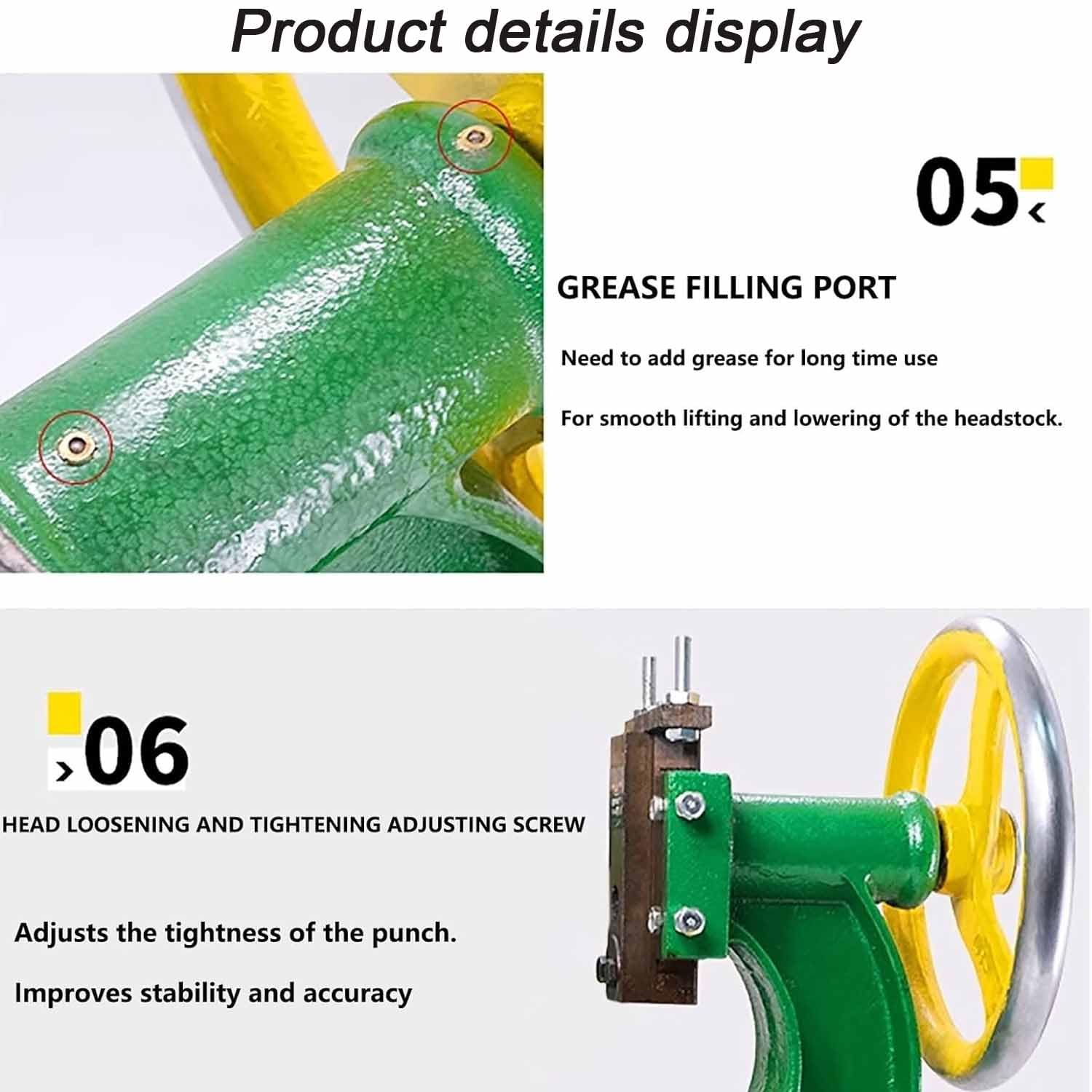 Prensa de eje resistente, prensa manual industrial con volante de mano de gran tamaño, altura ajustable para estampado y forma, diseño plano