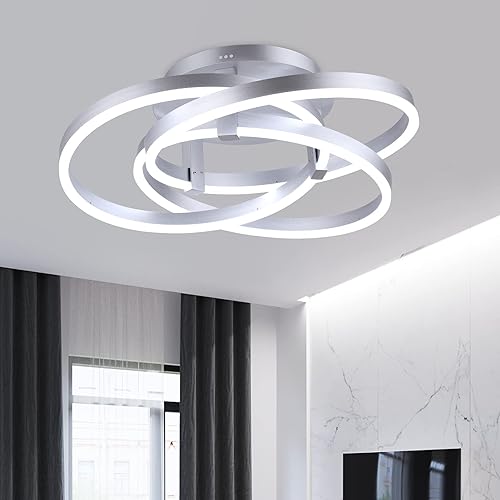 Miniatura 6 de Maxax Candelabro LED de 3 anillos, luz colgante acrílica regulable de montaje empotrado, iluminación de techo industrial moderna, certificación ETL,