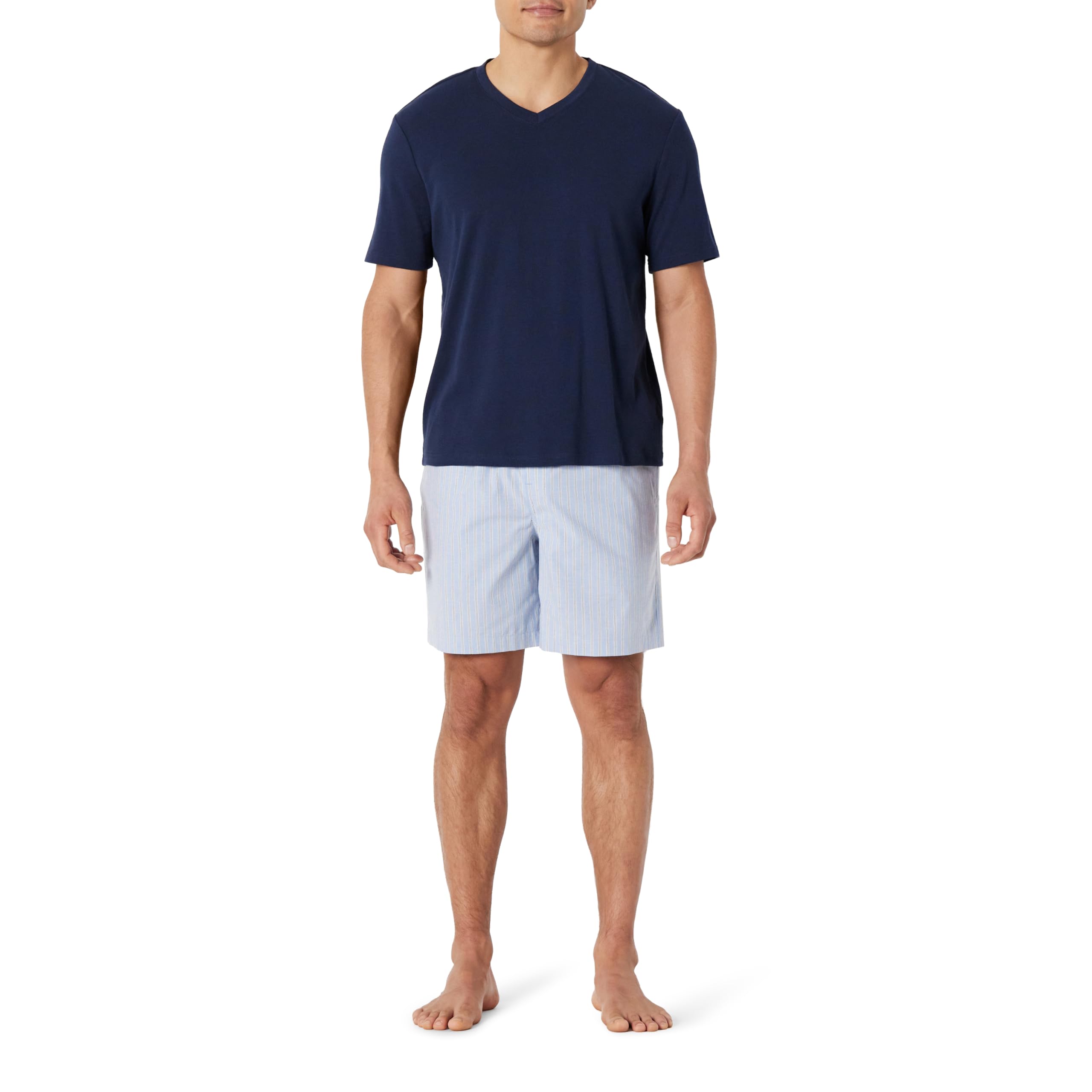 Amazon Essentials Herren Pyjama-Set aus T-Shirt und Relaxed-Fit-Shorts, Baumwoll-Stretch-Popeline