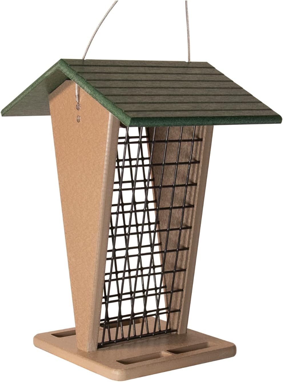 JCs Wildlife Green/Tan Whole Peanut Feeder with Peaked Roof