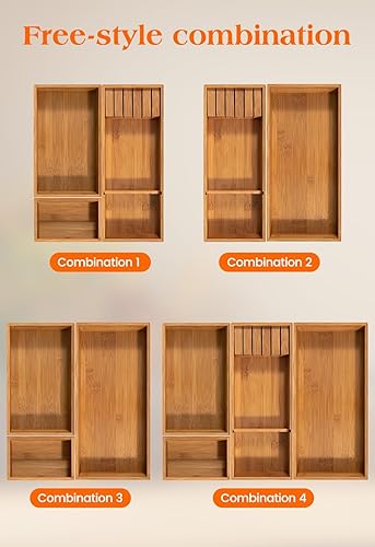 Miniatura 3 de Silverwar - Organizador de cajones de cocina de bambú, organizador de cubiertos de utensilios naturales, bandeja de almacenamiento para cucharas,