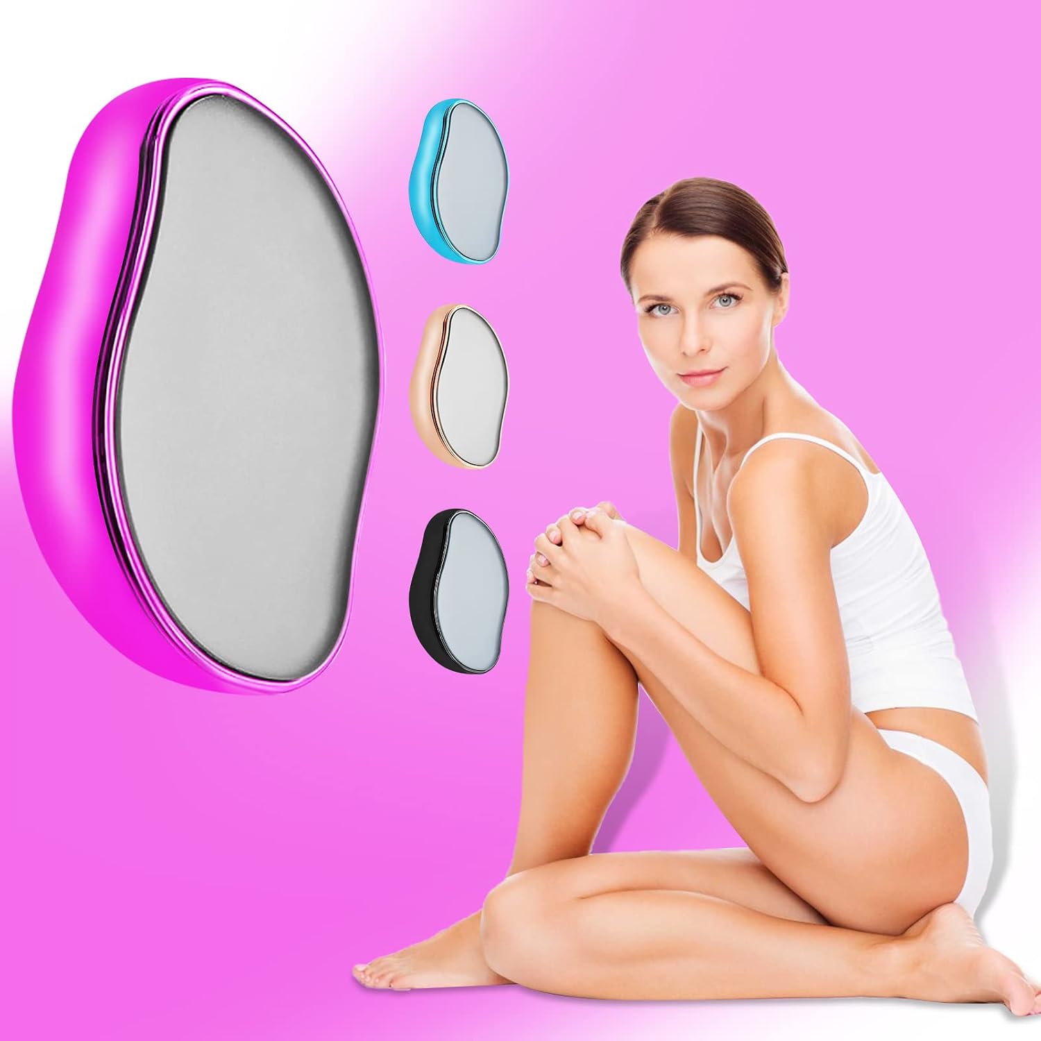 Crystal Hair Eraser Stone for Women Legs, Painless Magic Crystal Hair Removal Device, Fast & Easy Exfoliate, Silky Hair Remover Skin Exfoliator Tool for Men Arms Back Body Any Part(Fuchsia)
