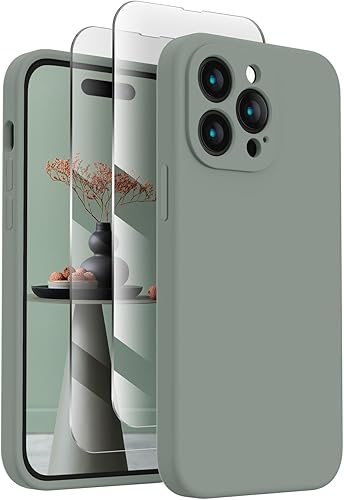 FireNova Funda para iPhone 14 Pro, funda de silicona mejorada protección de cámara con 2 protectores de pantalla, forro interior de microfibra suave