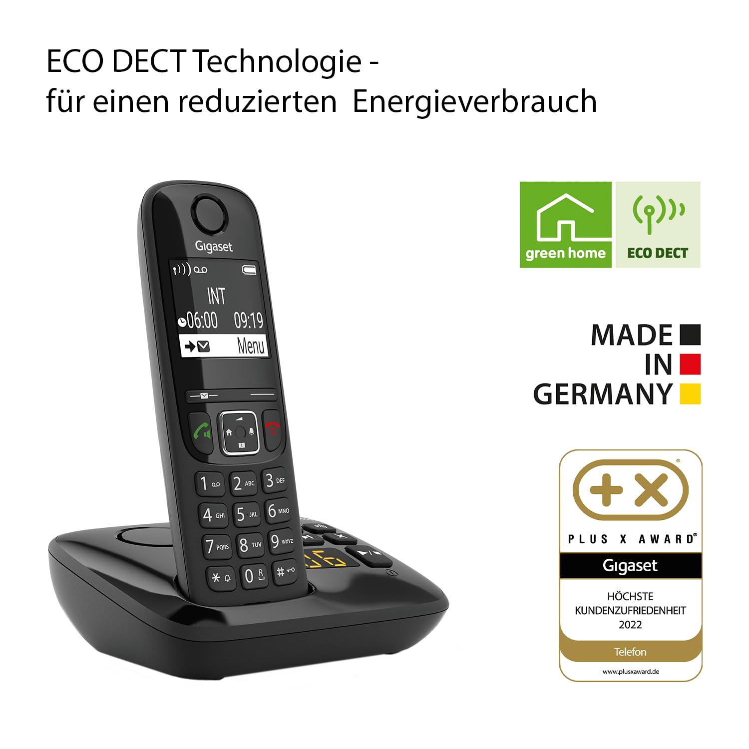 Gigaset AS690A Schnurloses DECT-Telefon mit Anrufbeantworter, großes Display, Freisprechfunktion, schwarz