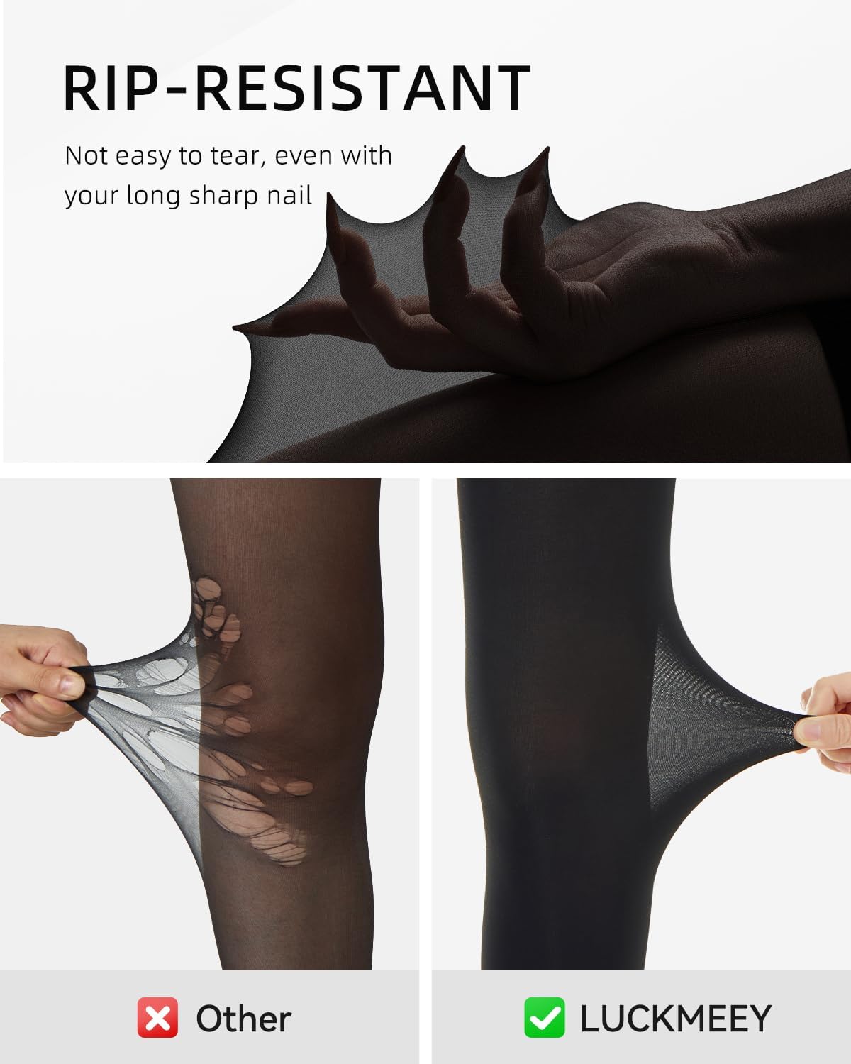 LUCKMEEY Tights for Women – Rip-Resistant 40D Black Semi Opaque High Waist Control Top Pantyhose Stocking Under Dress - Image 2