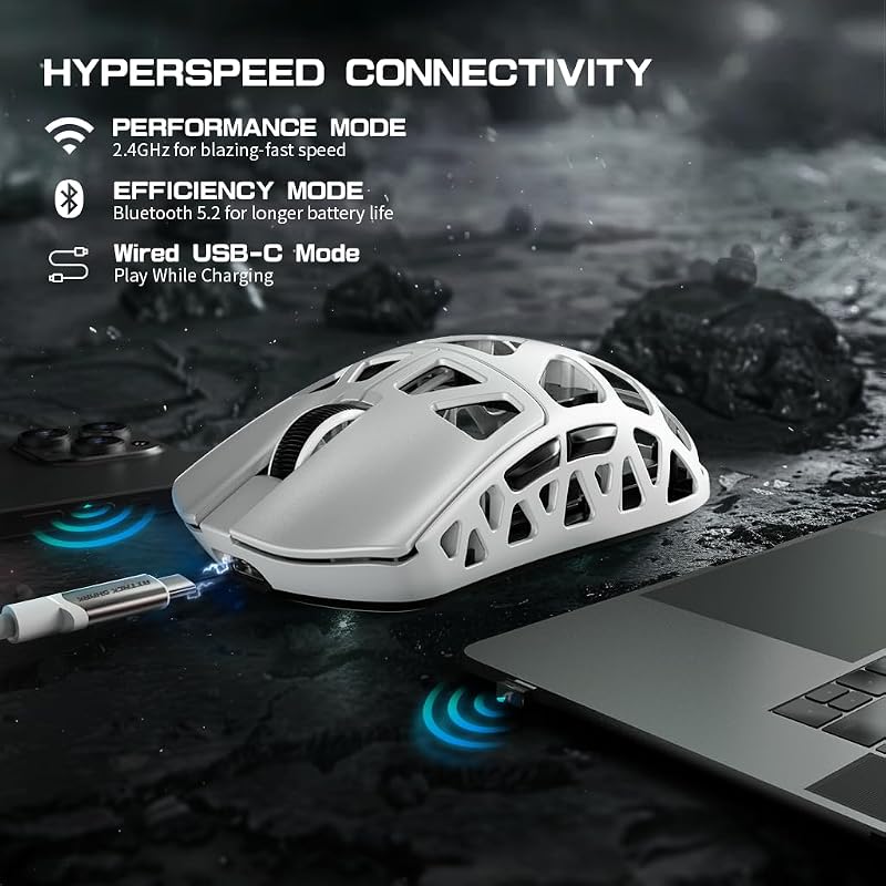 ATTACK SHARK R3PRO Szuperkönnyű Gamer Egér, 46g Magnézium Ötvözet, 8000Hz Vezeték Nélküli, 26000 DPI, Fehér, PC/Mac