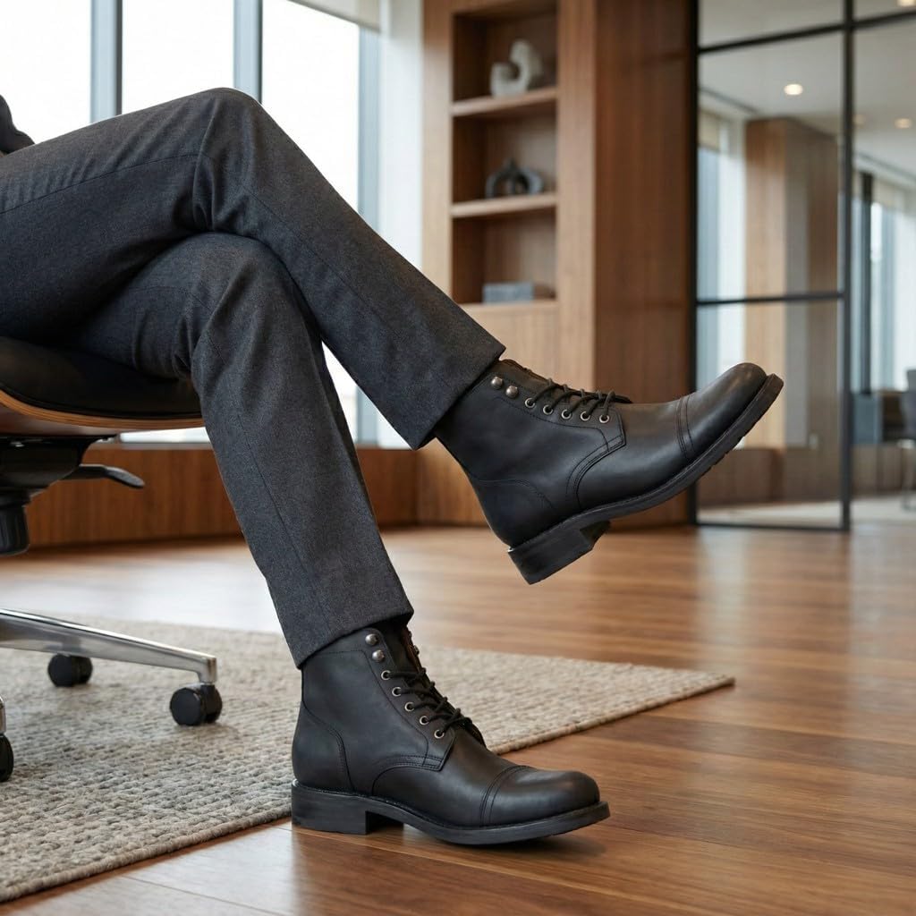 SUREWAY Men's 6" Mid-Top Work Boot - Genuine Leather, Classic Chukka Boots, Lace-Up Ankle Boot - Image 2