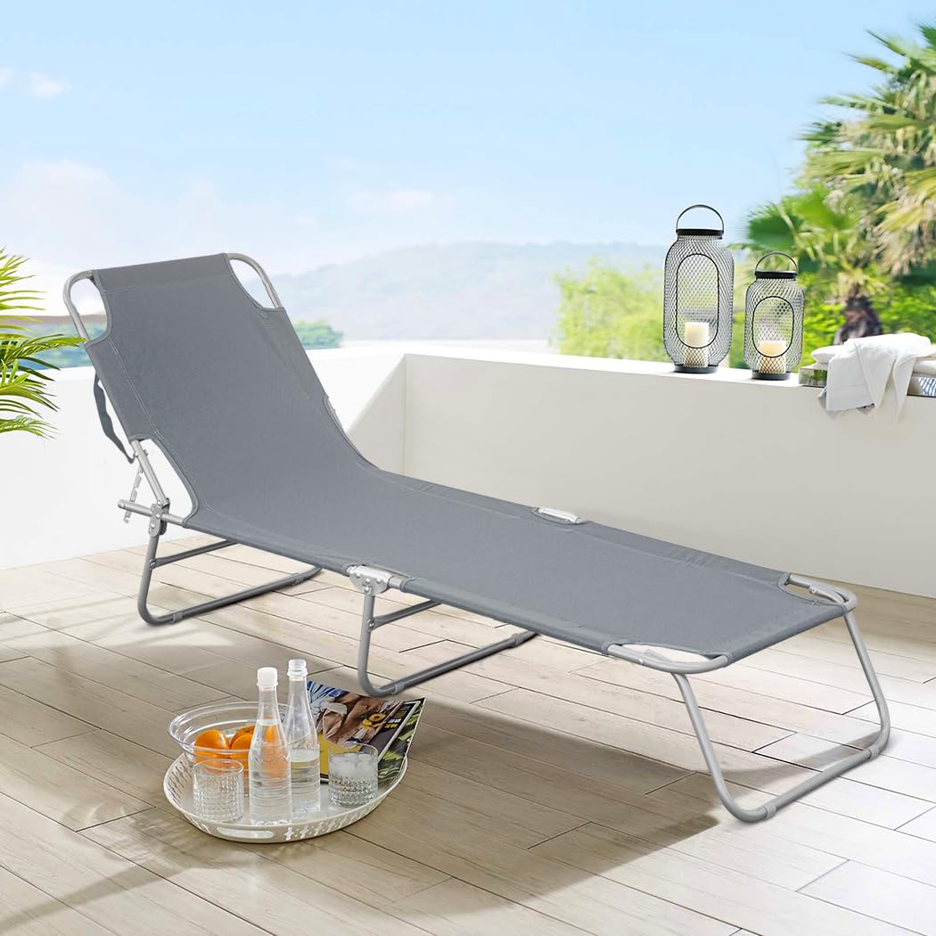 Mediawave Store - Lettino Prendisole Pieghevole 2309 con Schienale Regolabile, Brandina per Campeggio, Lettino Richiudibile e Trasportabile, per Mare, Piscina, Arredo Giardino (Grigio)