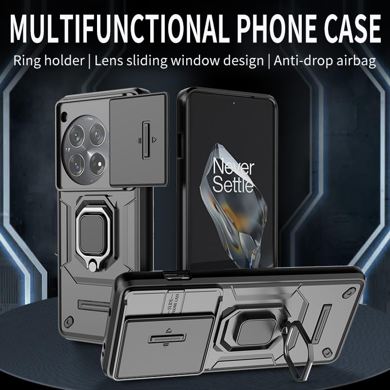 Image of CamShield Pro Case with Slide Camera Protection and 360 Protection Ring Stand Bumper Back Case Cover for OnePlus 12 5G (Blue)