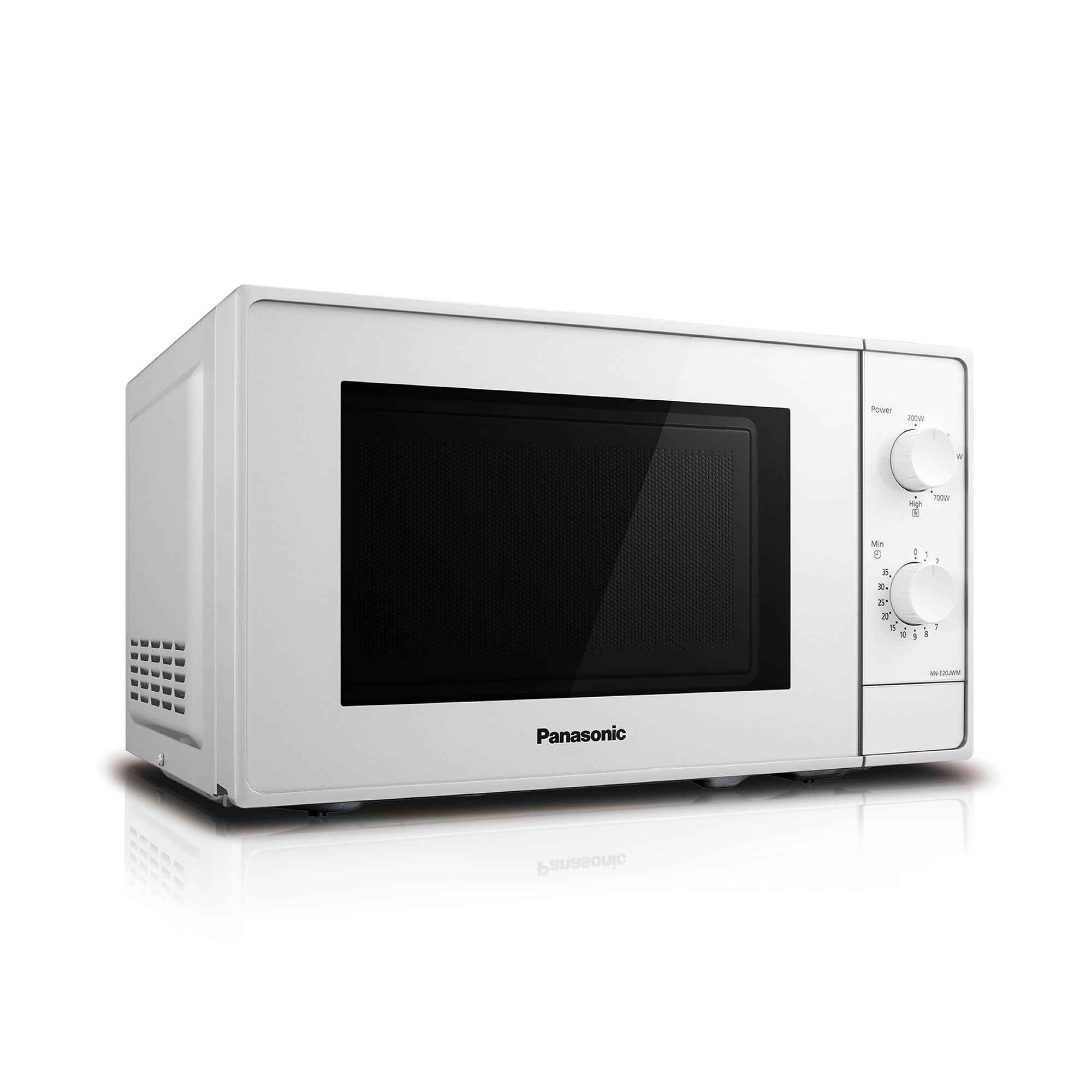 Panasonic NN-E20JWMEBG Horno microondas con Plato Giratorio de Cristal, 20 L, 800 W, Descongelación, 5 Niveles De Potencia, Temporizador, Blanco