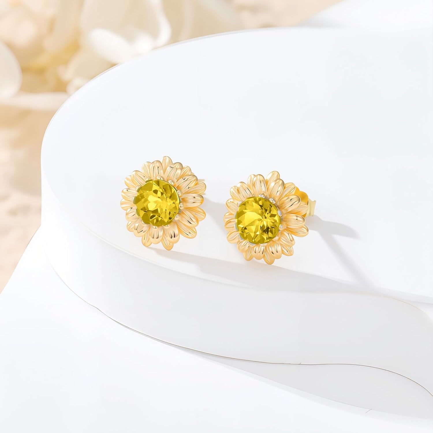 Sunflower Stud Earrings 925 Sterling Silver Natural Gemstone with Sunflower Earrings for Women