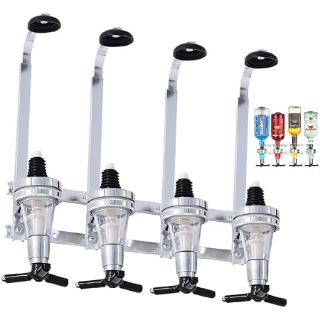 Distributeur Boissons Bar Butler 4 Têtes - Support Mural Pour Bouteilles - Argent/Noir