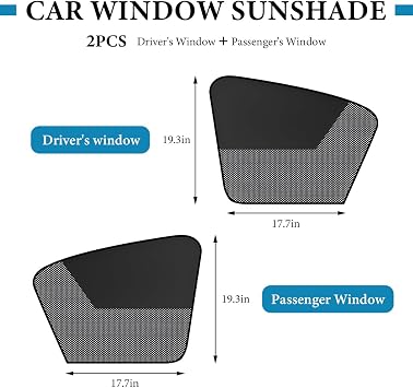 2PCS Car Window Shades, Magnetic Curtains Auto Front Seat Side Window Covers with Half Shade, Double Layer Mesh Sun Block UV Protection Covers for Driver Passenger (Horizontal)