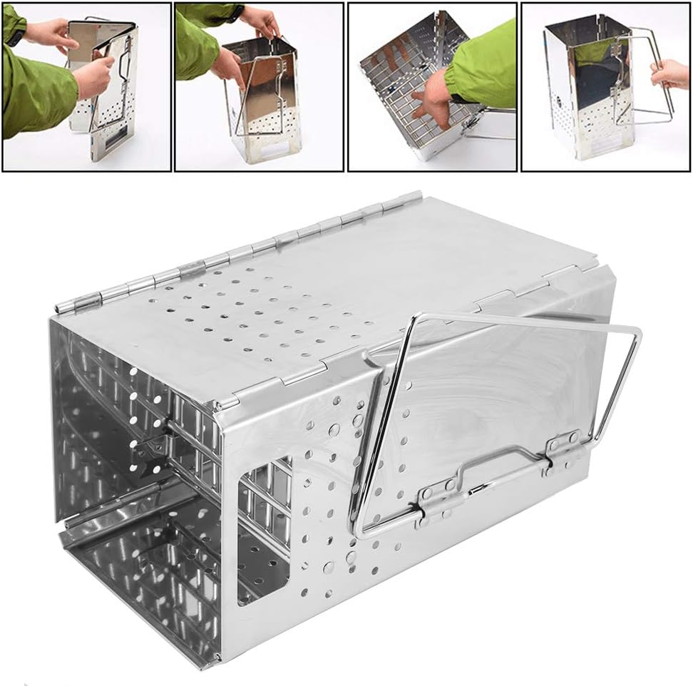 Smoker Box Stainless Steel with Side Handle Avoid Scald Burning Wood Chip with Storage Bag Portable for Grills Oven Hinged Lid Heavy Duty BBQ Accessories Outdoor
